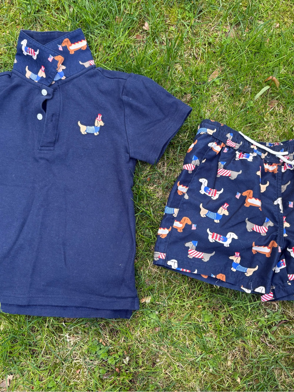 Janie and Jack Navy Polo and Dachshund Print Shorts Set